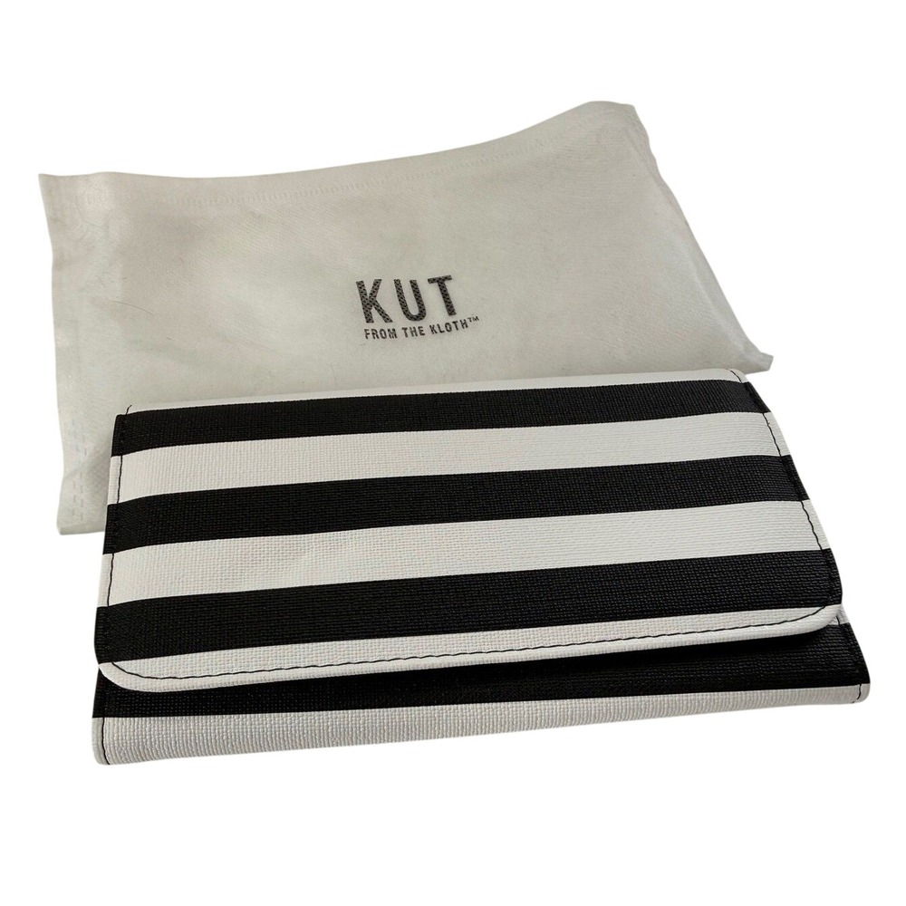 KUT‎ from the Kloth Black White Striped Trifold Wallet with ID Window + Dust Bag